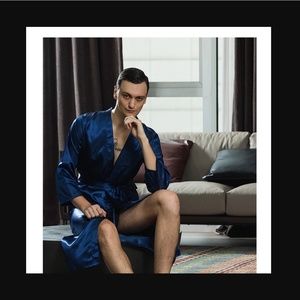 Adore Me Men's Satin Black Hugh Hefner Robe